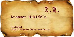 Kremmer Miklós névjegykártya